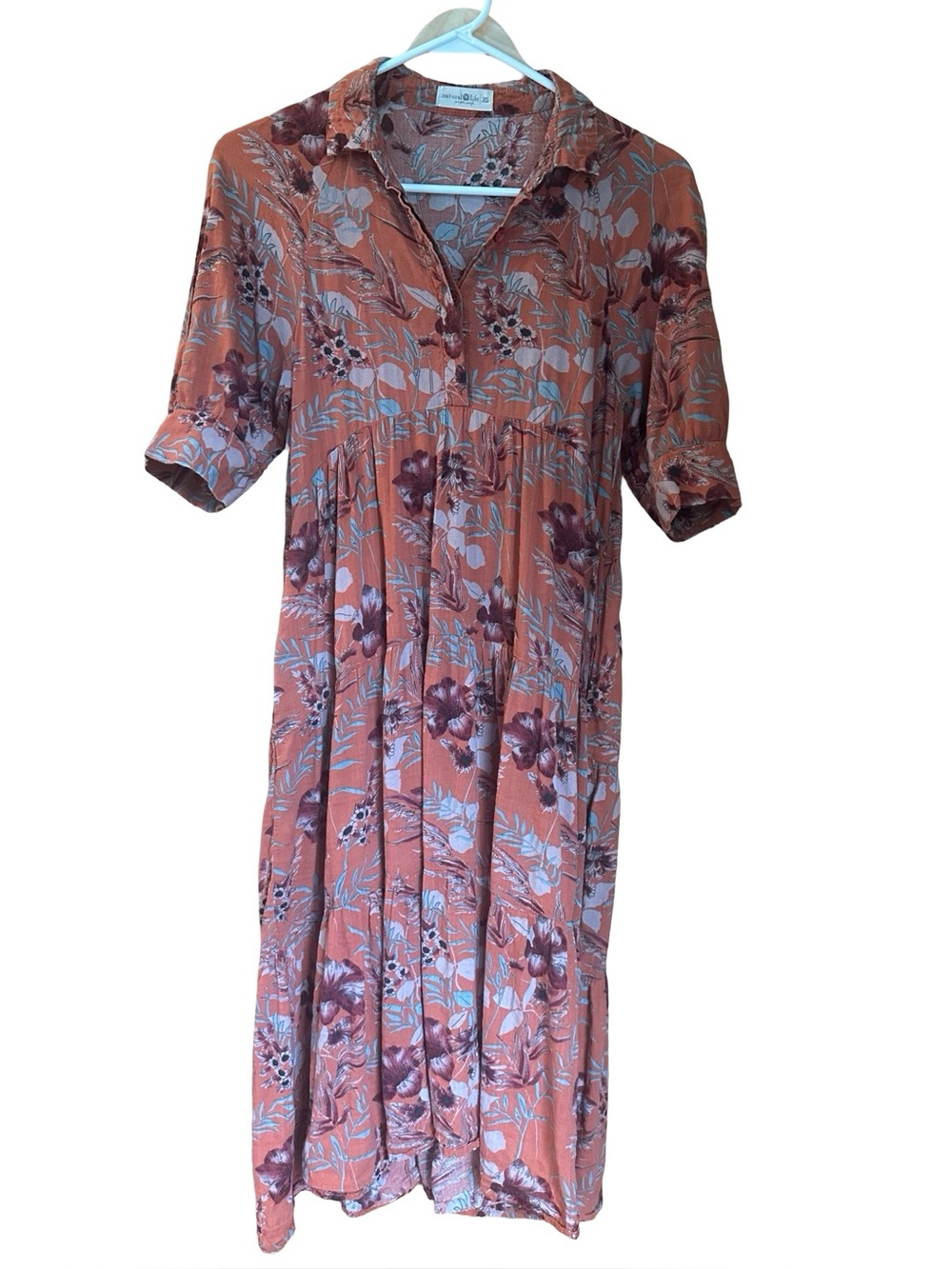 Natural Life Rebecca Orange Floral Collared Midi Shirt Dress XS - Picture 2 of 7